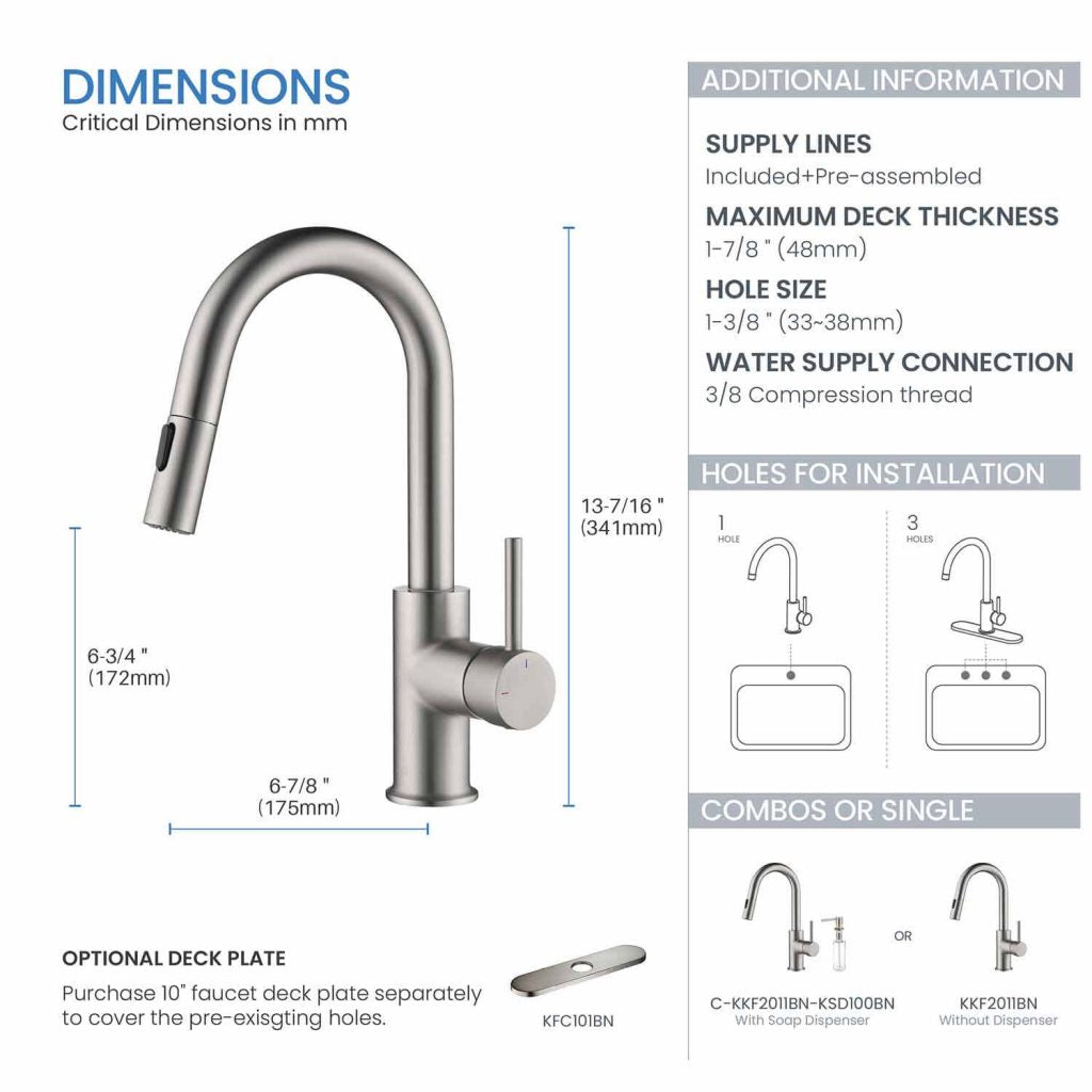 KIBI - Luxe Single Handle High Arc Pull Down Kitchen Faucet - KKF2011