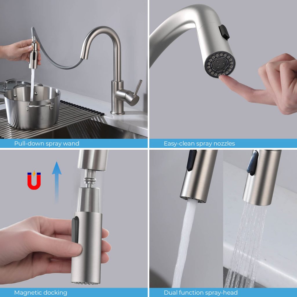 KIBI - Luxe Single Handle High Arc Pull Down Kitchen Faucet - KKF2011