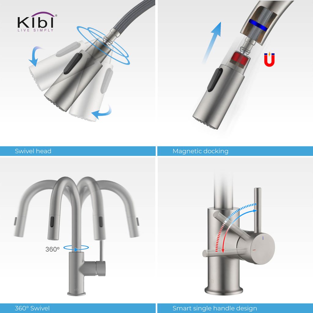 KIBI - Luxe Single Handle High Arc Pull Down Kitchen Faucet - KKF2011