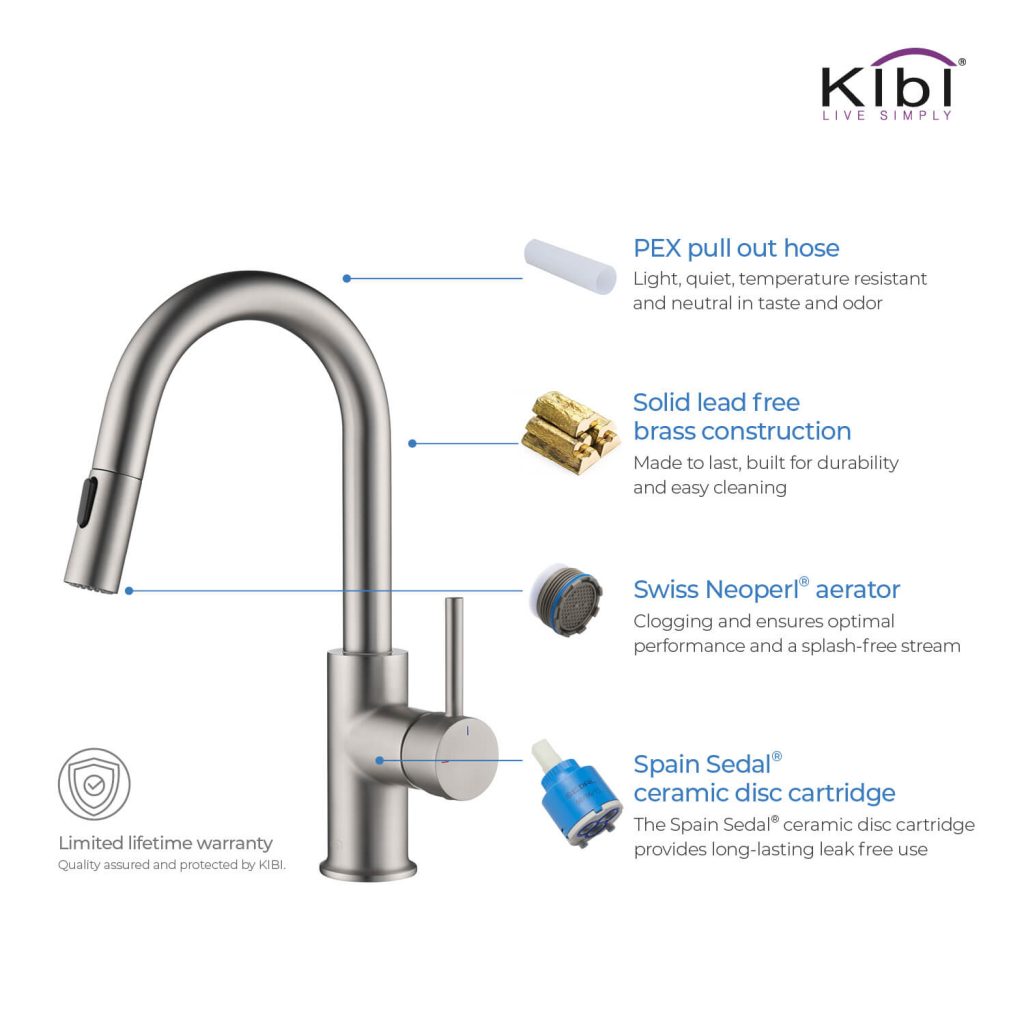 KIBI - Luxe Single Handle High Arc Pull Down Kitchen Faucet - KKF2011
