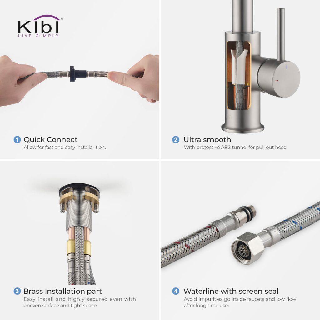 KIBI - Luxe Single Handle High Arc Pull Down Kitchen Faucet - KKF2011