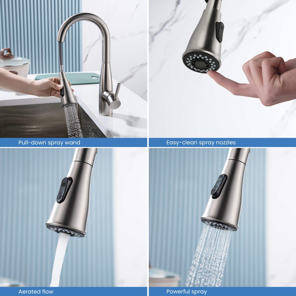 KIBI - Bari Single Handle Pull Down Kitchen & Bar Sink Faucet - KKF2015