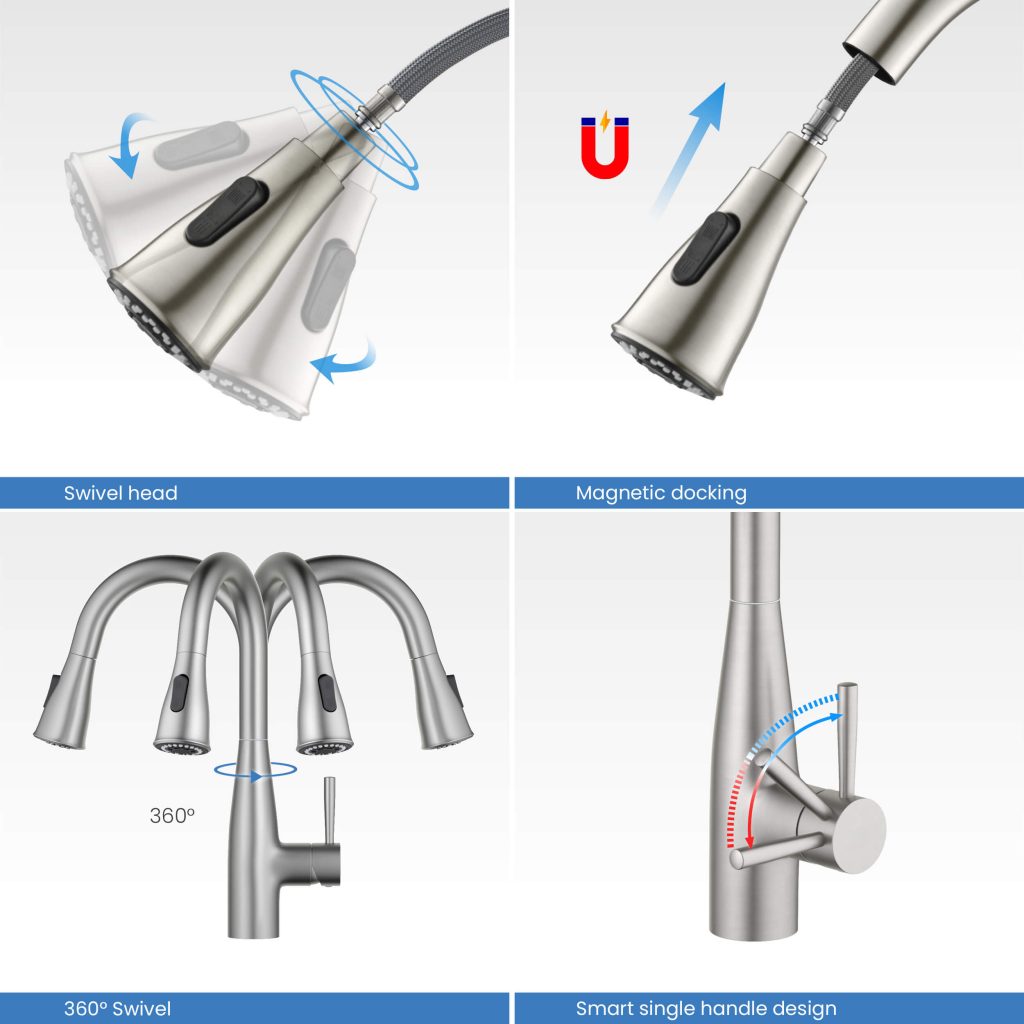 KIBI - Bari Single Handle Pull Down Kitchen & Bar Sink Faucet - KKF2015