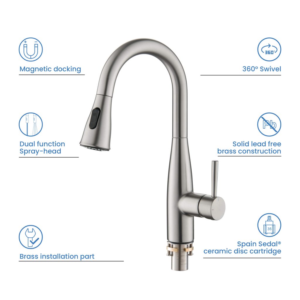 KIBI - Bari Single Handle Pull Down Kitchen & Bar Sink Faucet - KKF2015