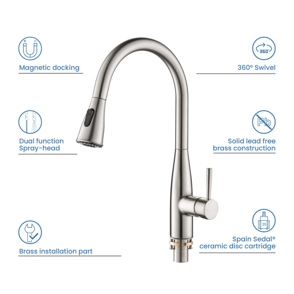 KIBI - Bari-T Single Handle Pull Down Kitchen Sink Faucet - KKF2016