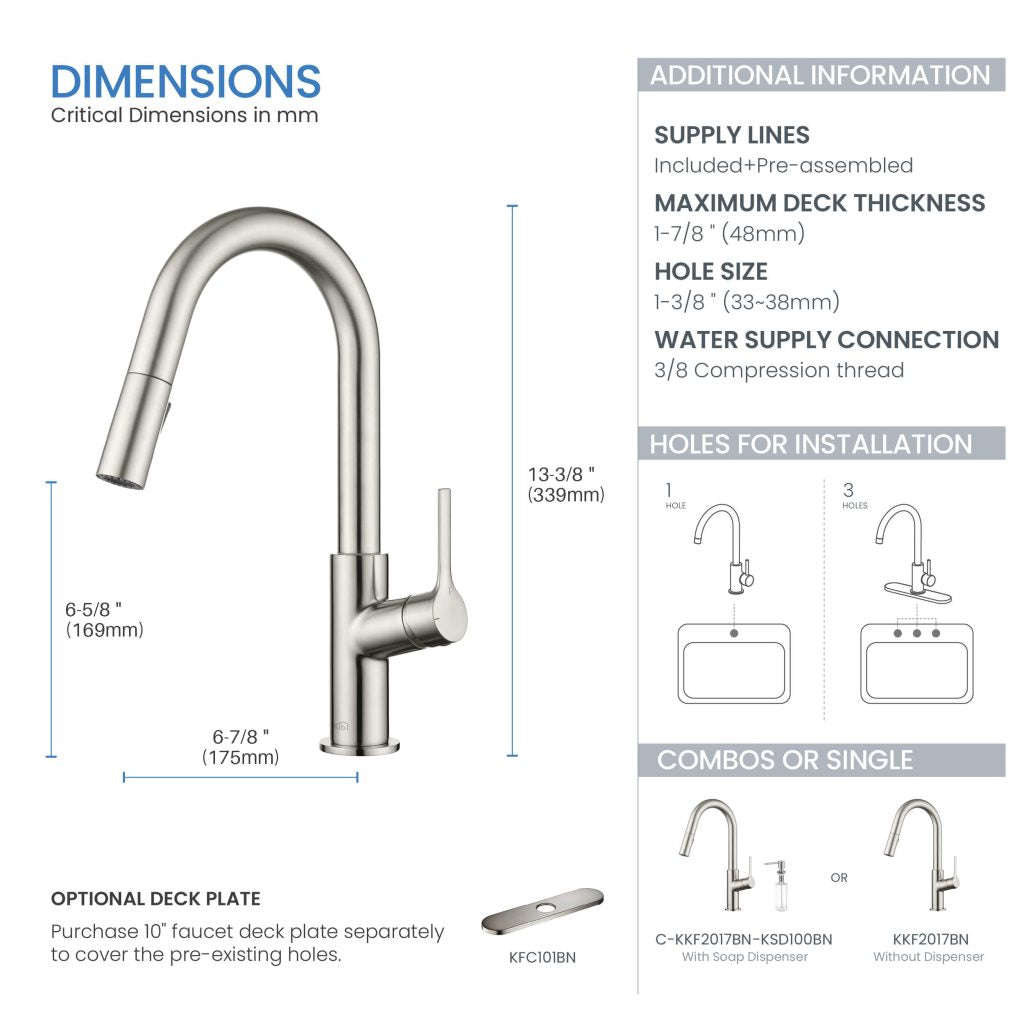 KIBI - Fusion Single Handle Pull Down Kitchen & Bar Sink Faucet - KKF2017