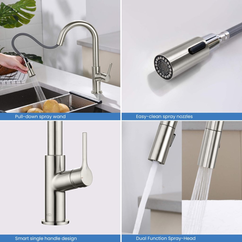 KIBI - Fusion Single Handle Pull Down Kitchen & Bar Sink Faucet - KKF2017