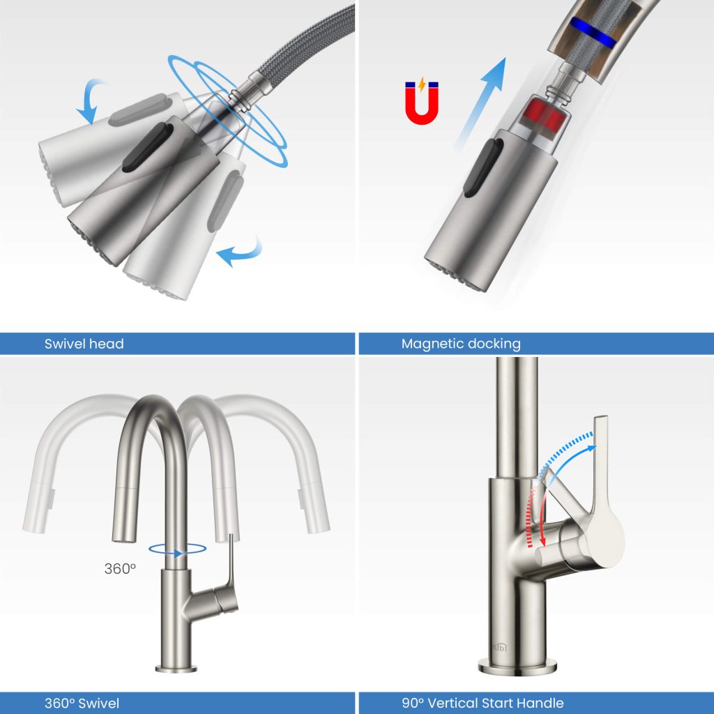KIBI - Fusion Single Handle Pull Down Kitchen & Bar Sink Faucet - KKF2017