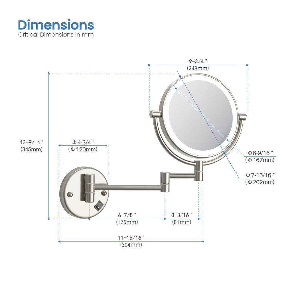 KIBI -  Circular LED Wall Mount Magnifying Make Up Mirror - KMM101