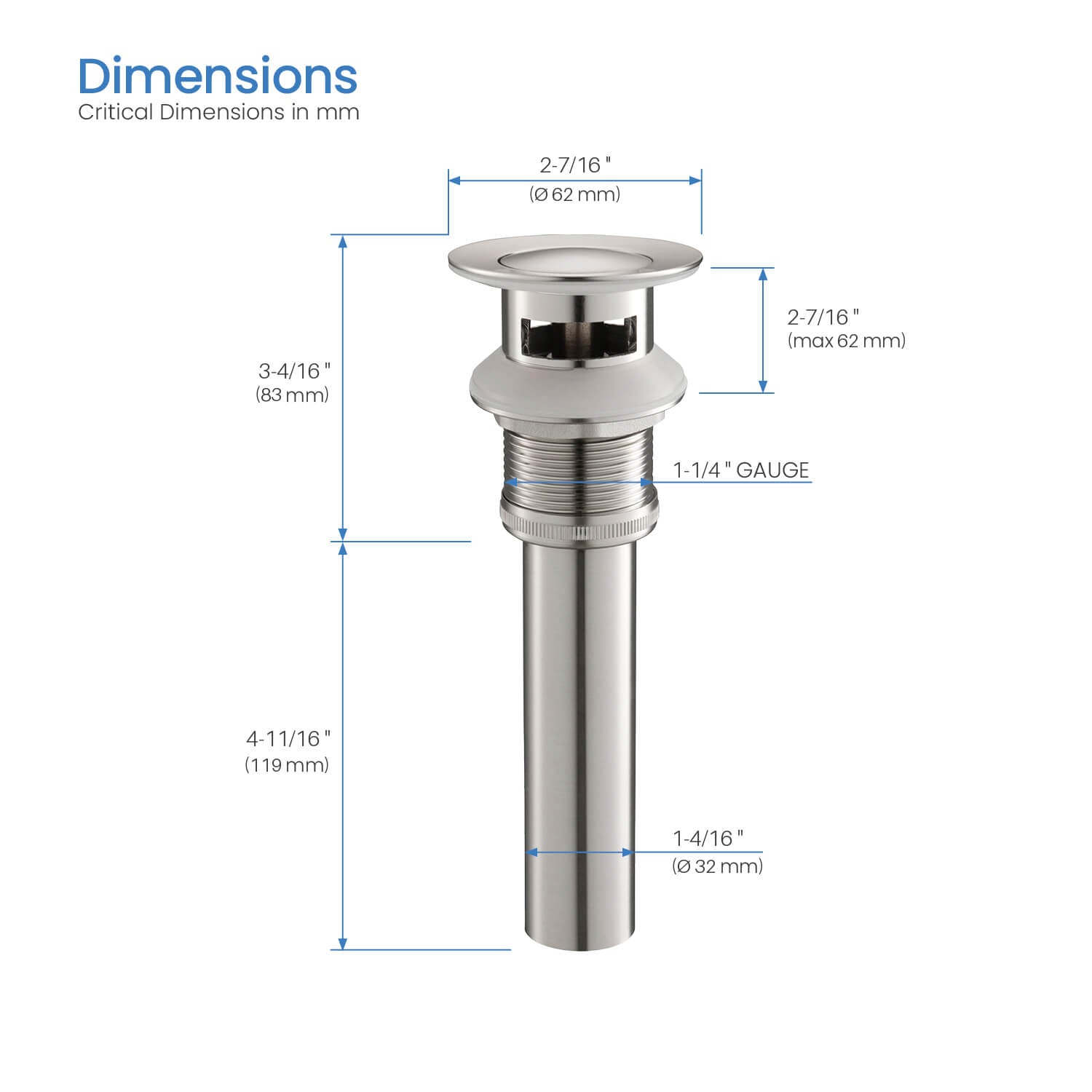 KIBI Bathroom Sink Pop Up Drain Stopper Small Cover without Overflow – KPW101