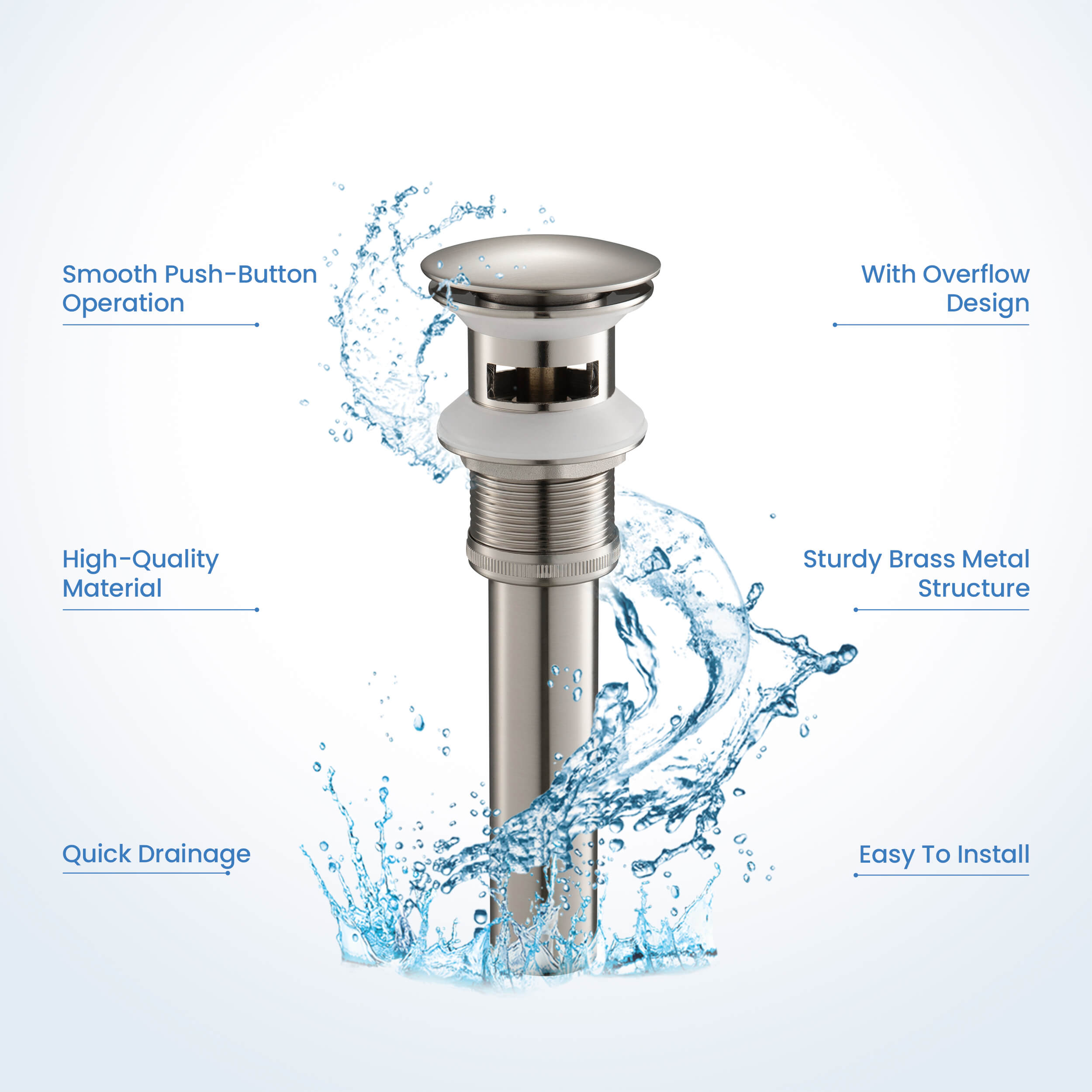 KIBI Bathroom Sink Pop Up Drain Stopper Full Cover with overflow – KPW102