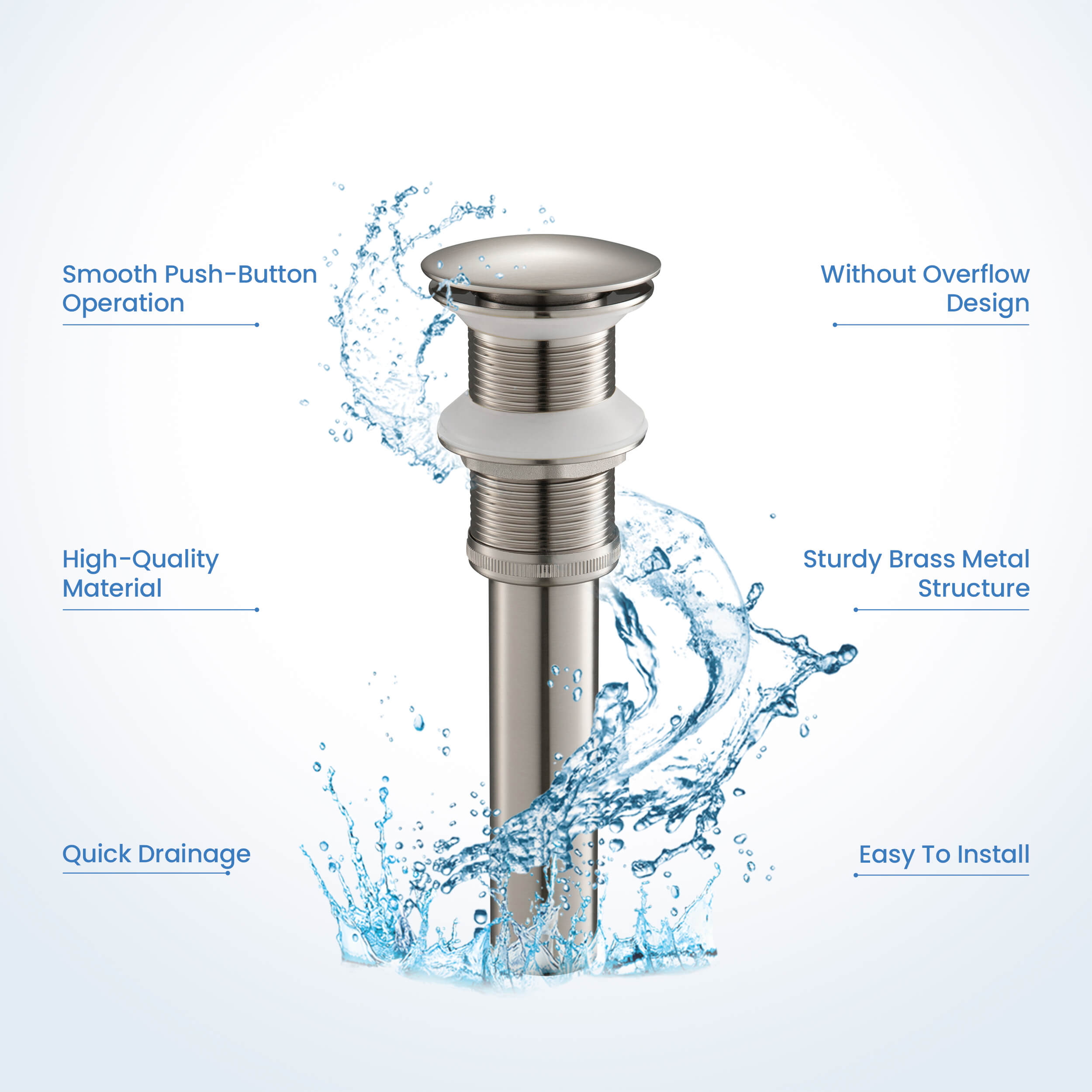 KIBI Bathroom Sink Pop Up Drain Stopper Full Cover without Overflow – KPW103