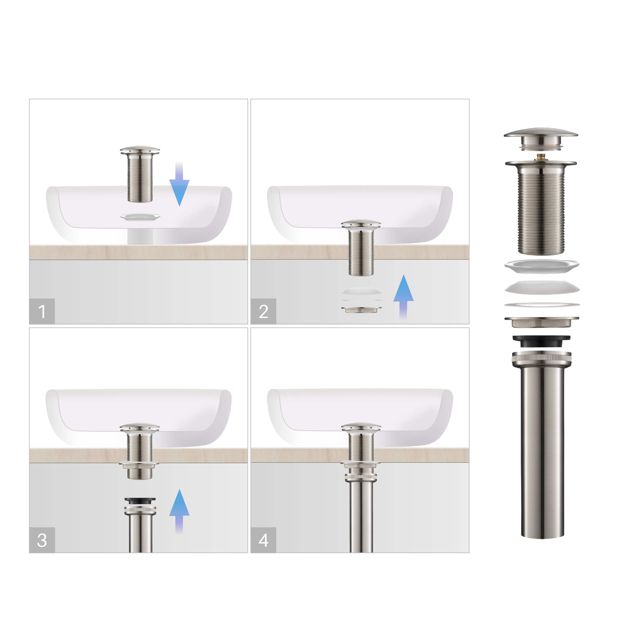 KIBI Bathroom Sink Pop Up Drain Stopper Full Cover without Overflow – KPW103