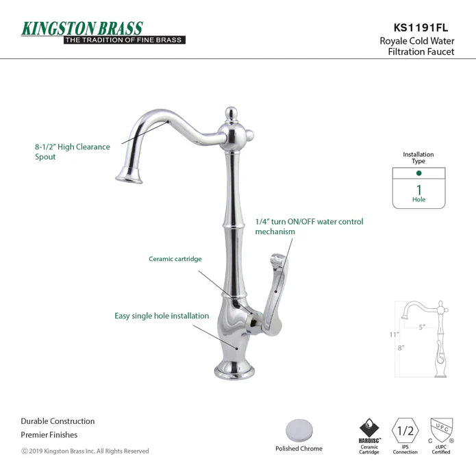 Kingston - Filtration Faucets - Royale KS119FL Single-Handle 1-Hole Deck Mount Water Filtration Faucet