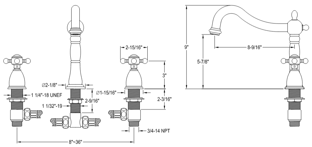 Kingston - Tub Faucets - Metropolitan KS134BX Two-Handle 3-Hole Deck Mount Roman Tub Faucet