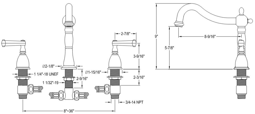 Kingston - Tub Faucets - Heritage KS134FL Two-Handle 3-Hole Deck Mount Roman Tub Faucet