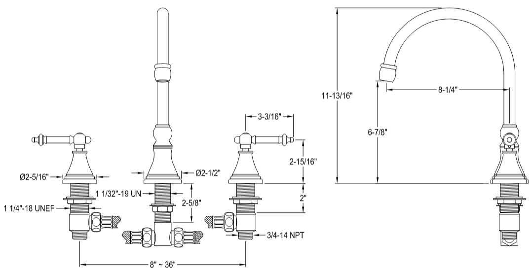 Kingston - Tub Faucets - Templeton KS234TL Two-Handle 3-Hole Deck Mount Roman Tub Faucet