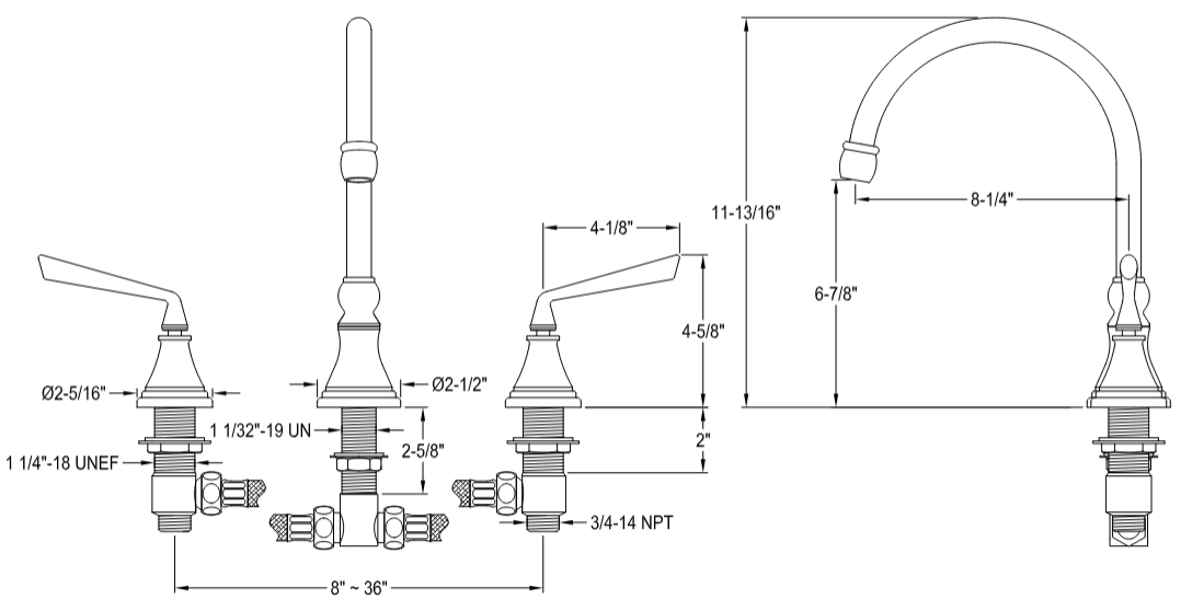Kingston - Tub Faucets - Silver Sage KS234ZL Two-Handle 3-Hole Deck Mount Roman Tub Faucet
