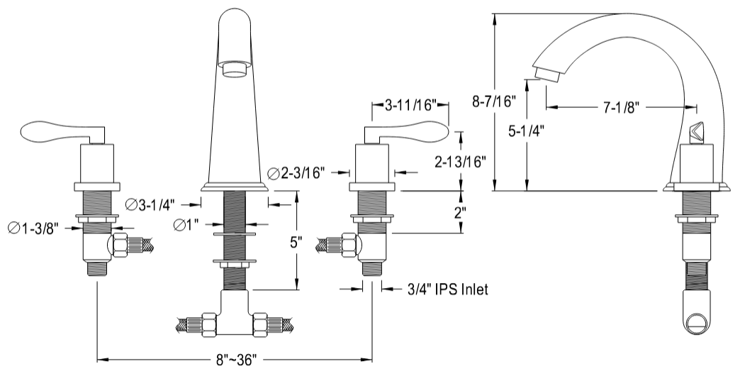 Kingston - Tub Faucets - Vintage KS236DFL Two-Handle 3-Hole Deck Mount Roman Tub Faucet
