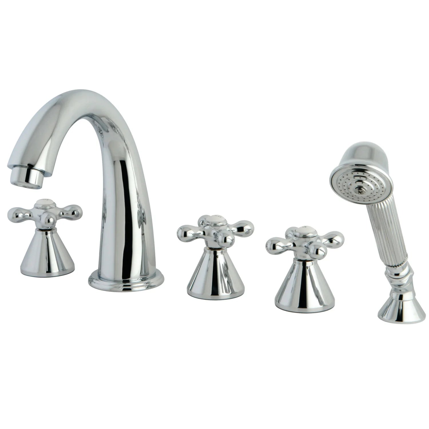 Kingston - Tub Faucets - Roman KS2365AX Three-Handle 5-Hole Deck Mount Roman Tub Faucet with Hand Shower