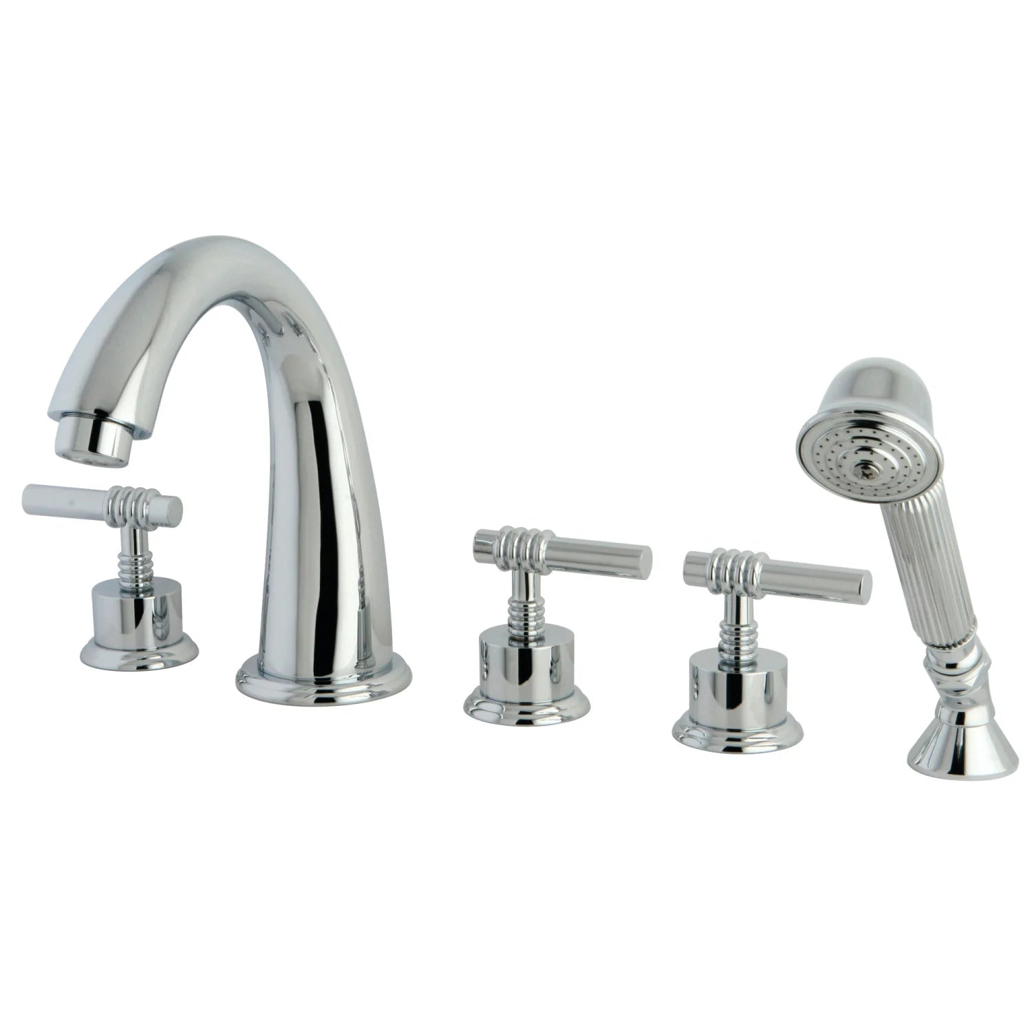 Kingston - Tub Faucets - Manhattan KS2365ML Three-Handle 5-Hole Deck Mount Roman Tub Faucet with Hand Shower