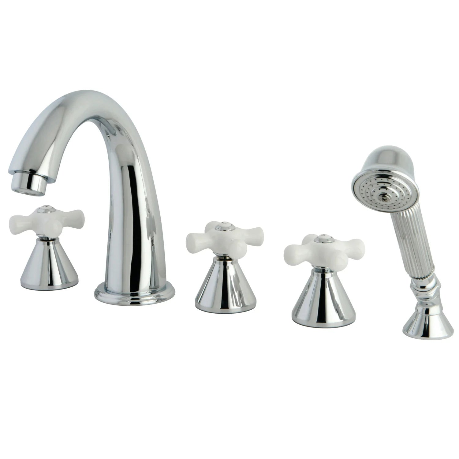 Kingston - Tub Faucets - Milano KS2365PX Three-Handle 5-Hole Deck Mount Roman Tub Faucet with Hand Shower