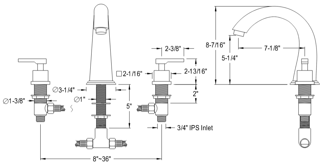 Kingston - Tub Faucets - Executive KS236QLL Two-Handle 3-Hole Deck Mount Roman Tub Faucet