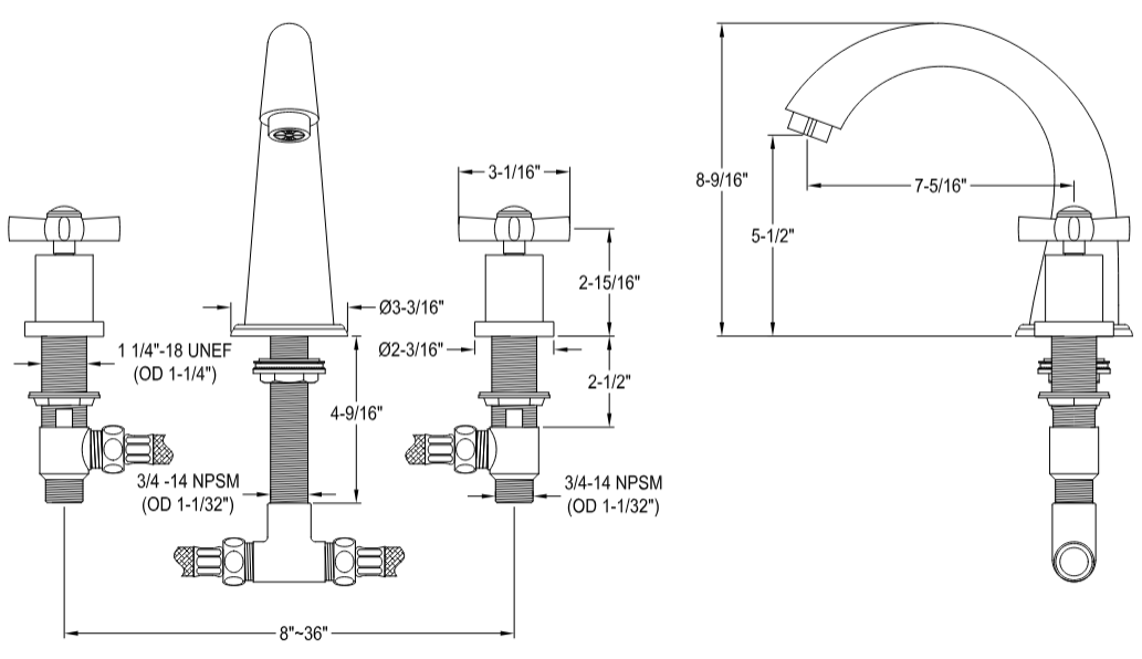 Kingston - Tub Faucets - Millennium KS236ZX Two-Handle 3-Hole Deck Mount Roman Tub Faucet