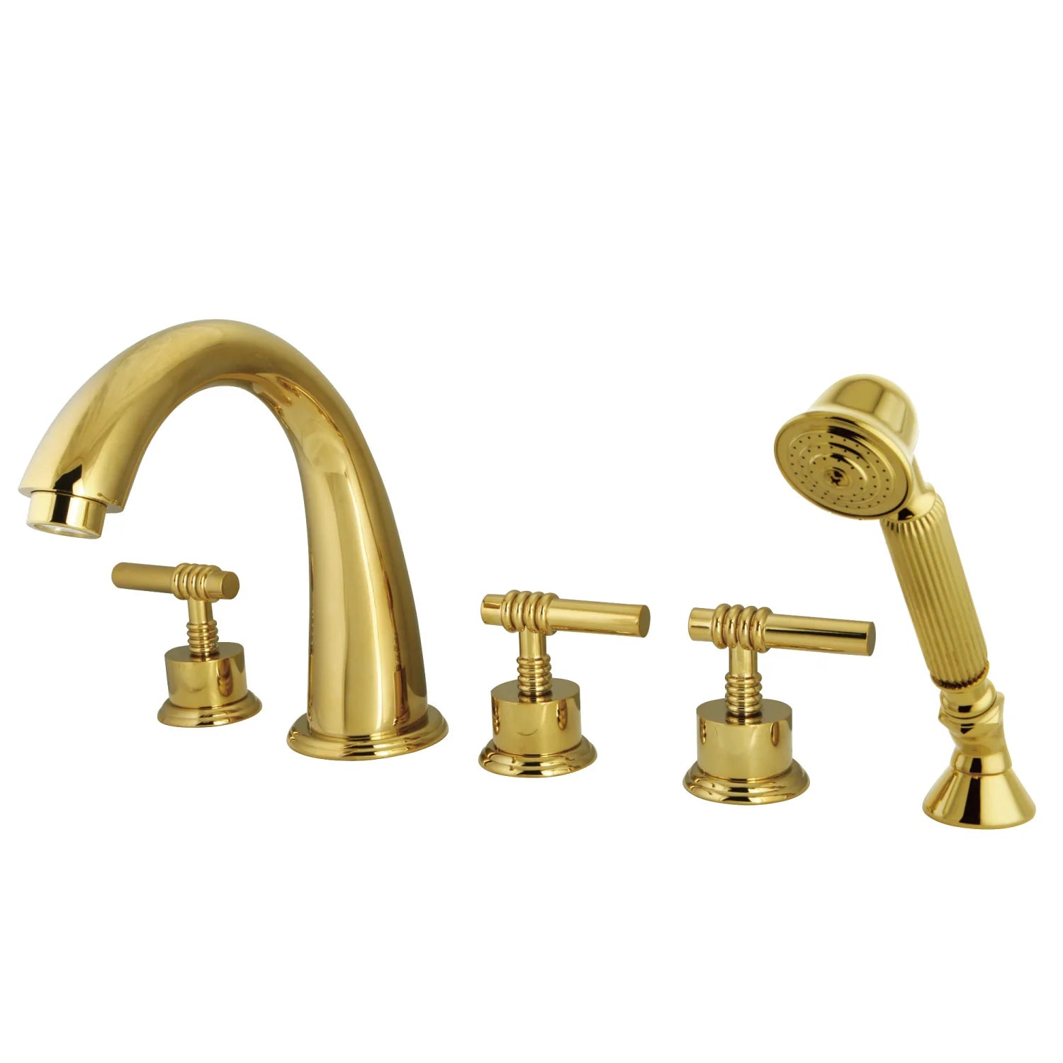 Kingston - Tub Faucets - Manhattan KS2365ML Three-Handle 5-Hole Deck Mount Roman Tub Faucet with Hand Shower