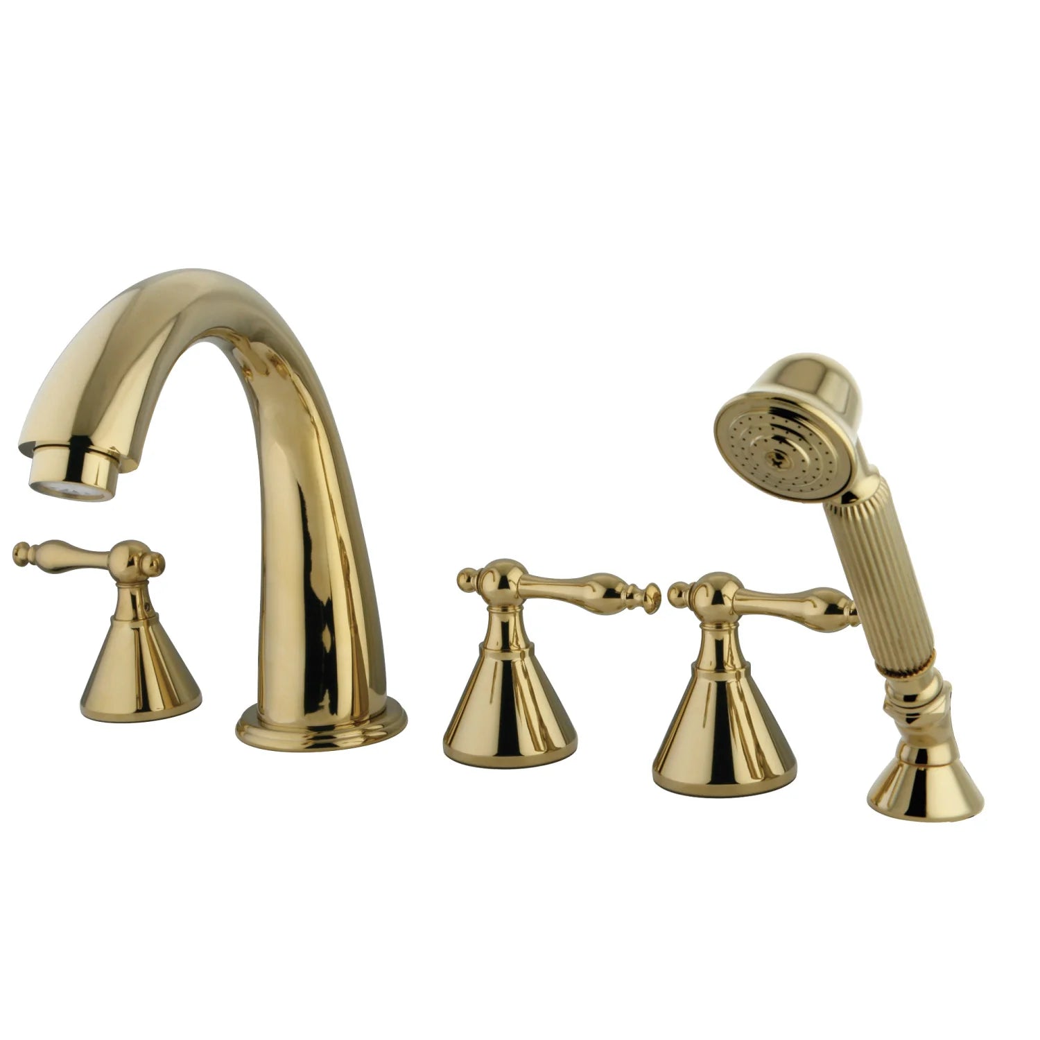 Kingston - Tub Faucets - Naples KS2365NL Three-Handle 5-Hole Deck Mount Roman Tub Faucet with Hand Shower