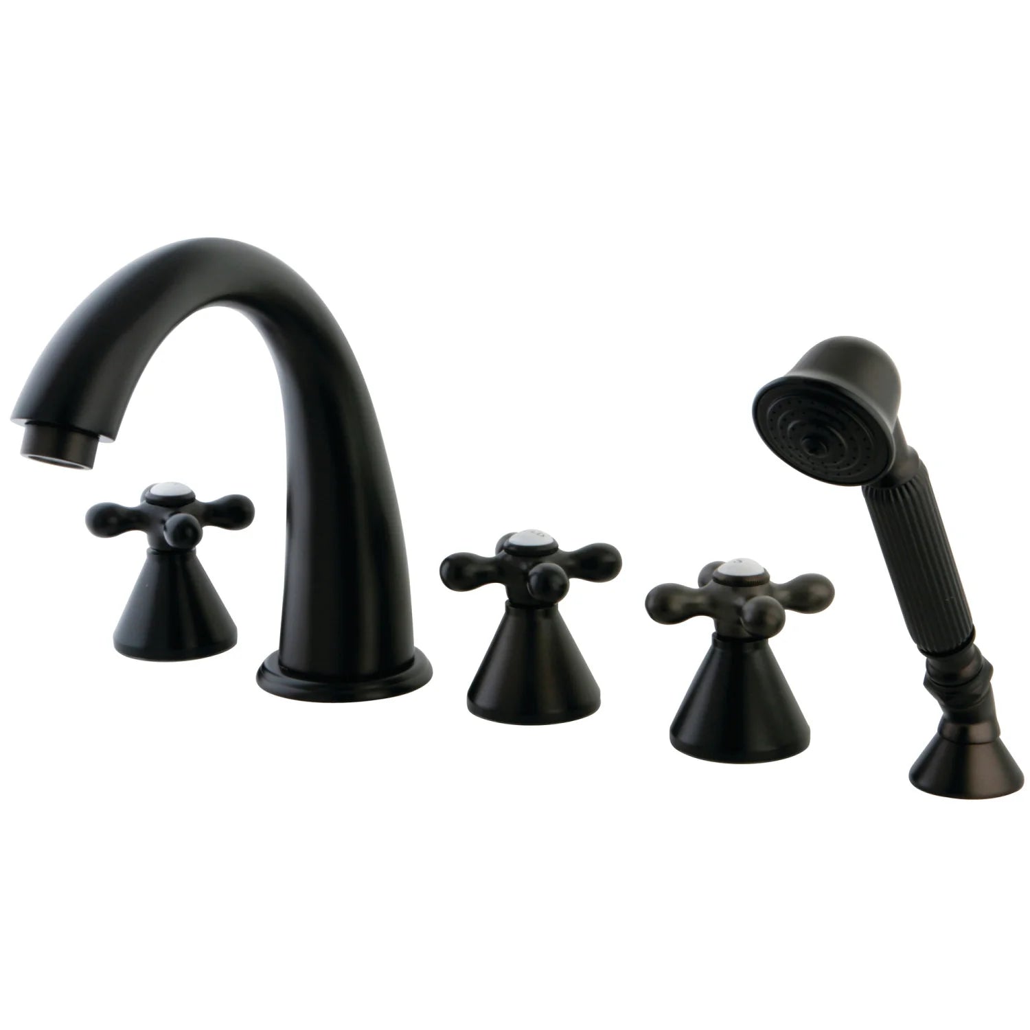 Kingston - Tub Faucets - Roman KS2365AX Three-Handle 5-Hole Deck Mount Roman Tub Faucet with Hand Shower