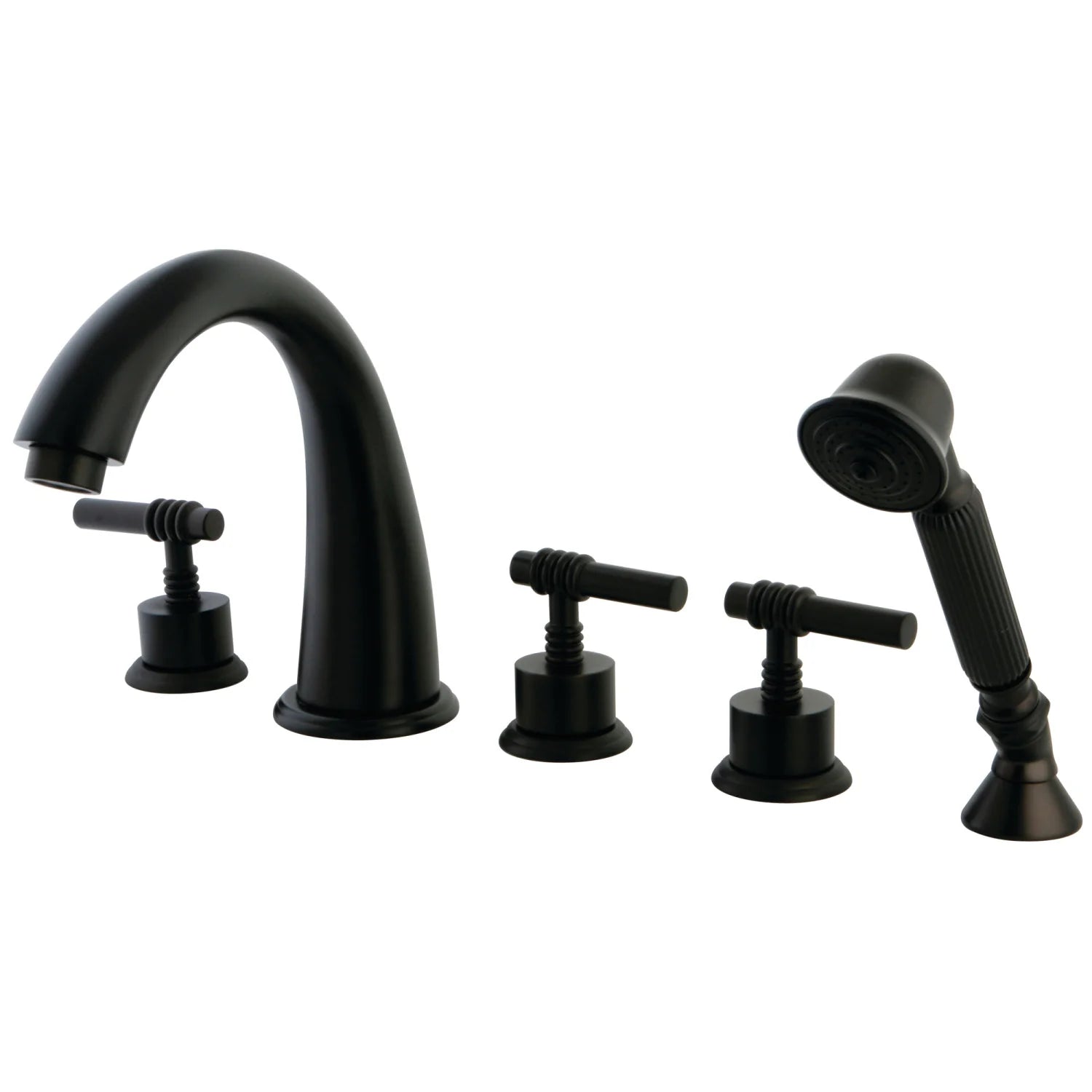 Kingston - Tub Faucets - Manhattan KS2365ML Three-Handle 5-Hole Deck Mount Roman Tub Faucet with Hand Shower
