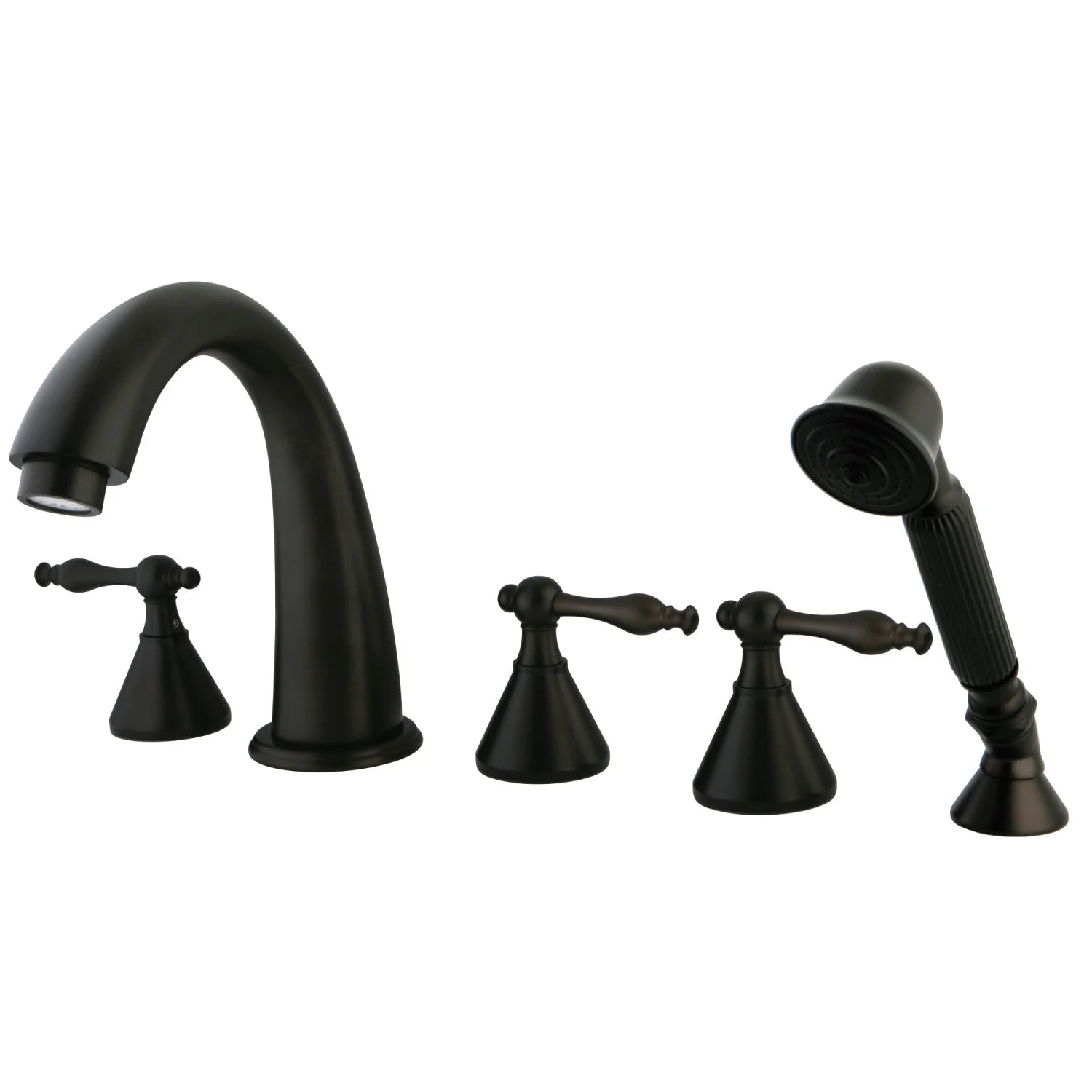 Kingston - Tub Faucets - Naples KS2365NL Three-Handle 5-Hole Deck Mount Roman Tub Faucet with Hand Shower
