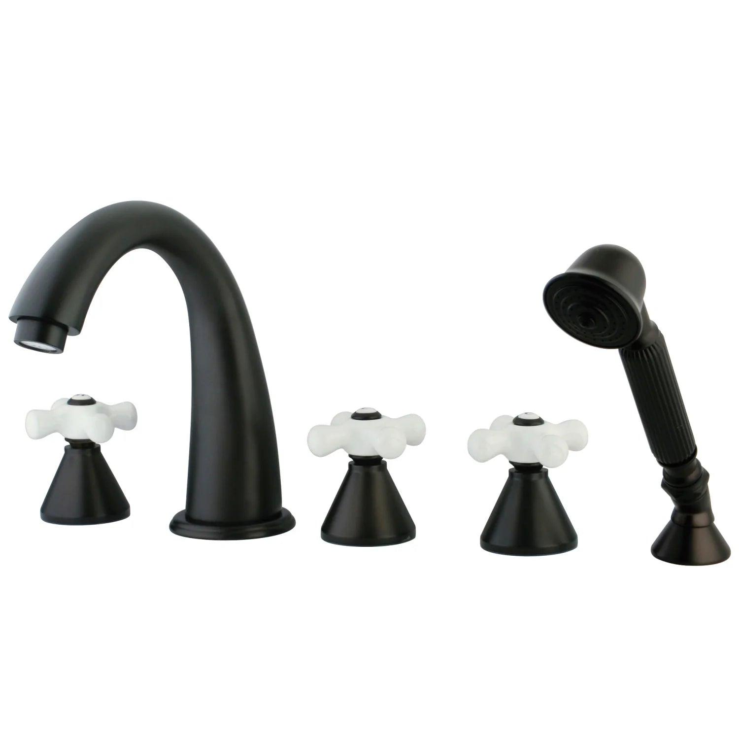 Kingston - Tub Faucets - Milano KS2365PX Three-Handle 5-Hole Deck Mount Roman Tub Faucet with Hand Shower