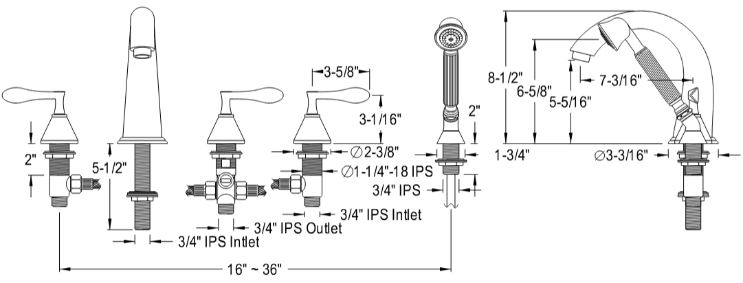 Kingston - Tub Faucets - Century KS2365CFL Three-Handle 5-Hole Deck Mount Roman Tub Faucet with Hand Shower