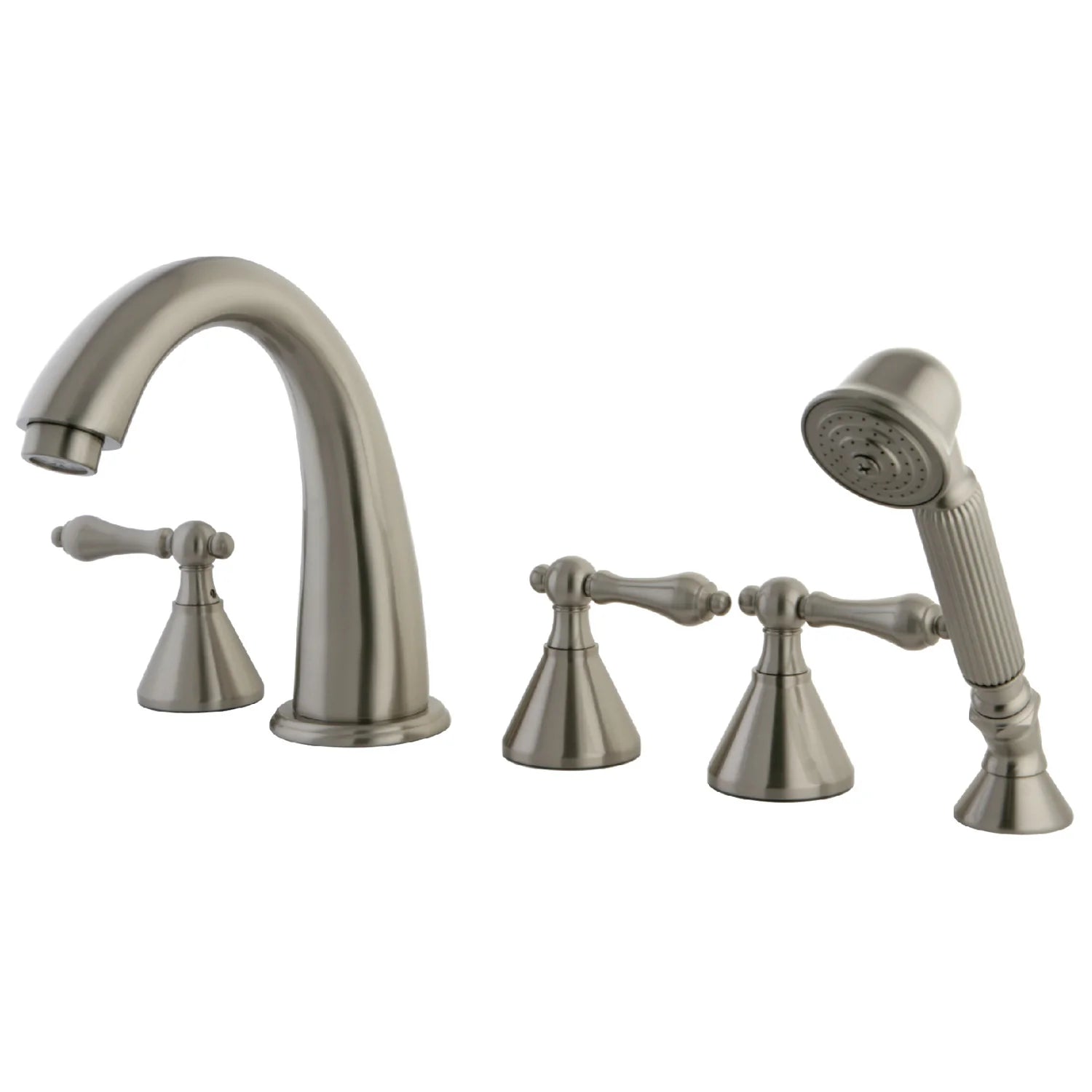 Kingston - Tub Faucets - Roman KS2365AL Three-Handle 5-Hole Deck Mount Roman Tub Faucet with Hand Shower
