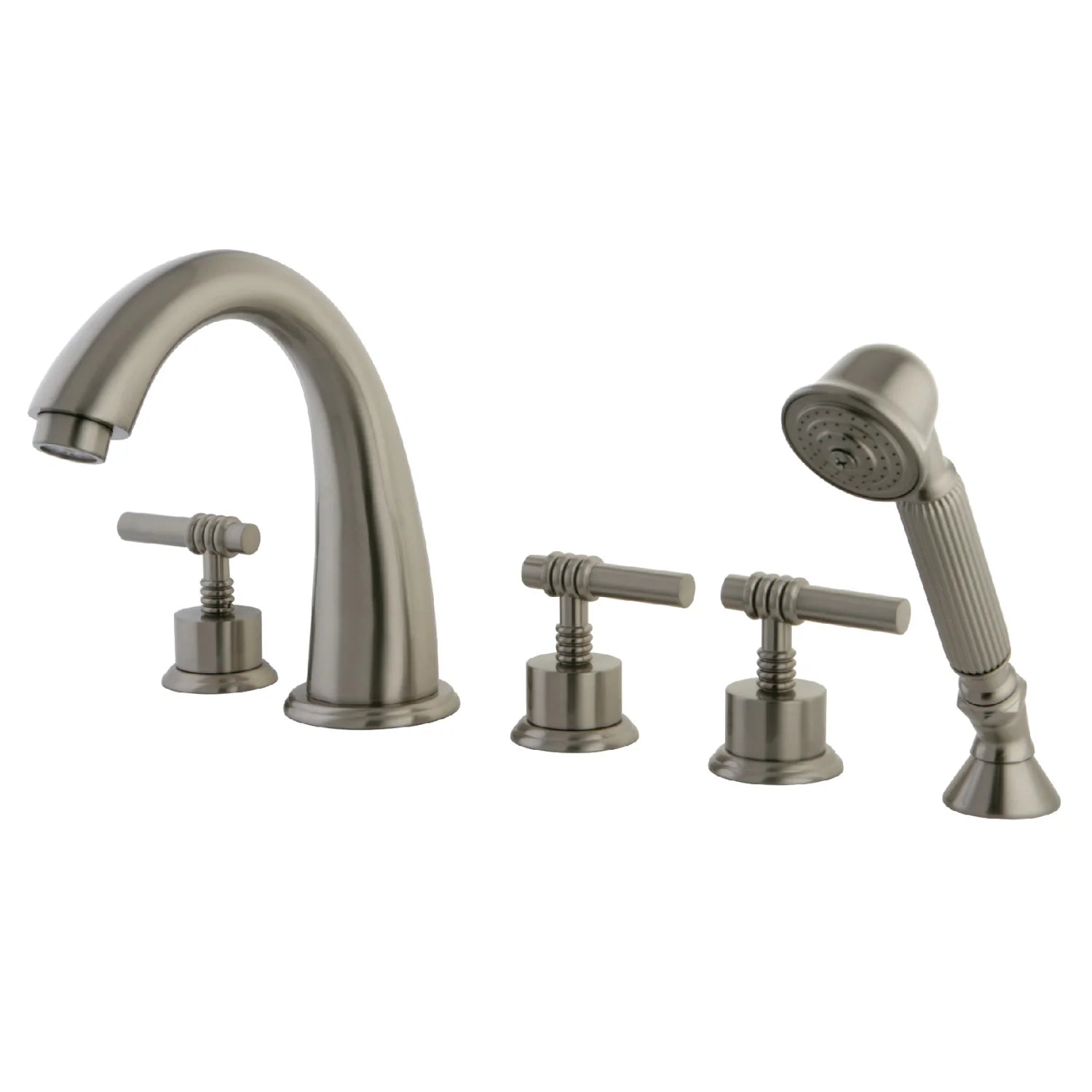 Kingston - Tub Faucets - Manhattan KS2365ML Three-Handle 5-Hole Deck Mount Roman Tub Faucet with Hand Shower