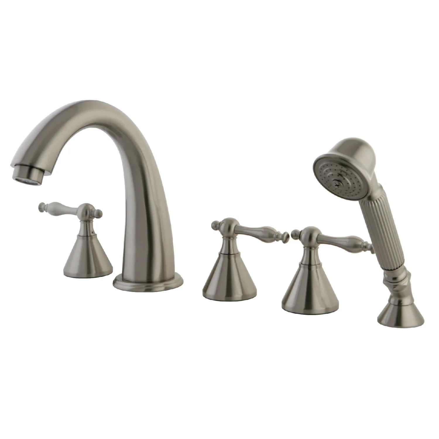 Kingston - Tub Faucets - Naples KS2365NL Three-Handle 5-Hole Deck Mount Roman Tub Faucet with Hand Shower