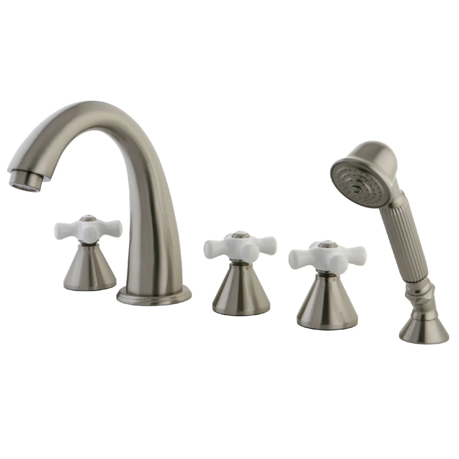 Kingston - Tub Faucets - Milano KS2365PX Three-Handle 5-Hole Deck Mount Roman Tub Faucet with Hand Shower