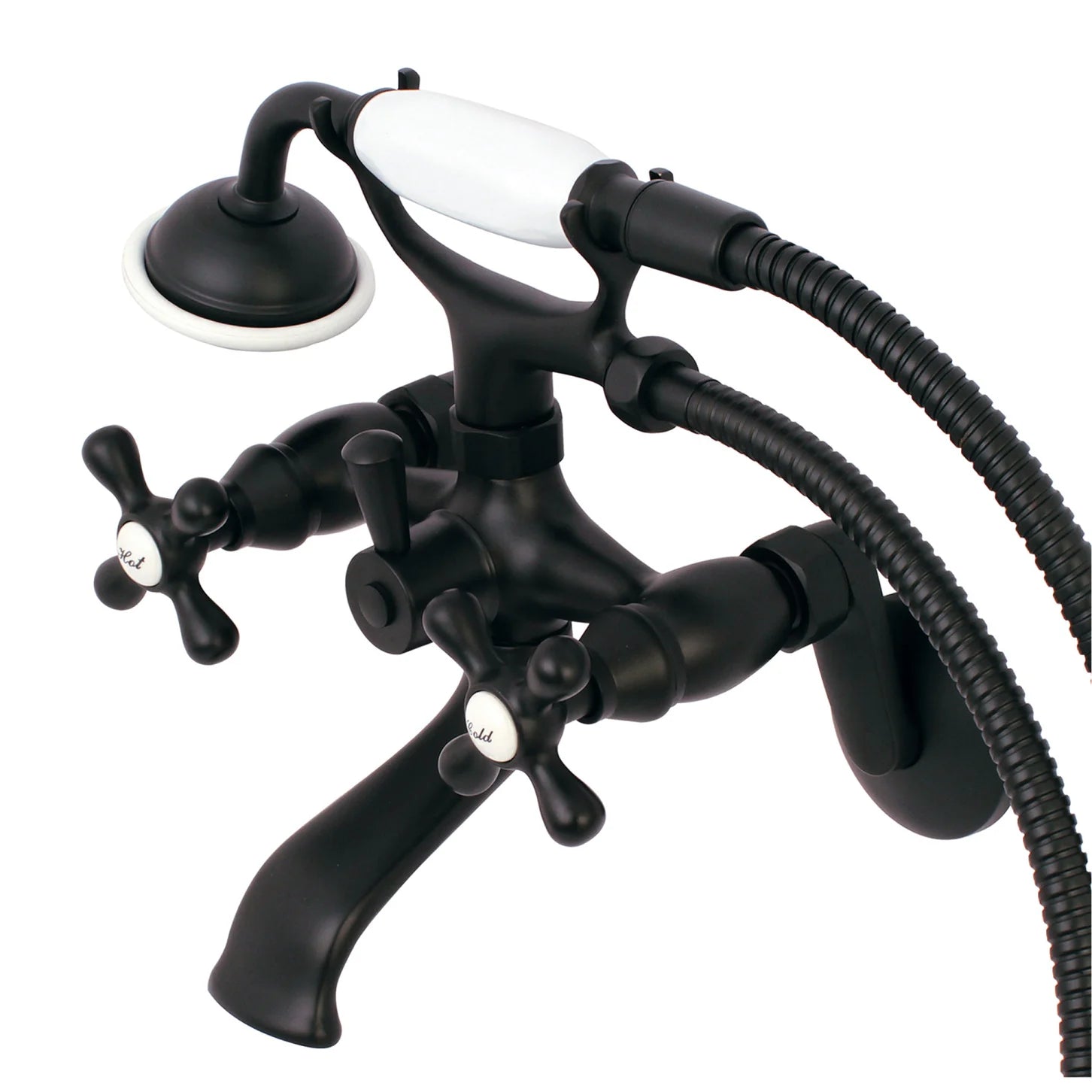 Kingston - Tub Faucets - KS266 Three-Handle 2-Hole Tub Wall Mount Clawfoot Tub Faucet with Hand Shower