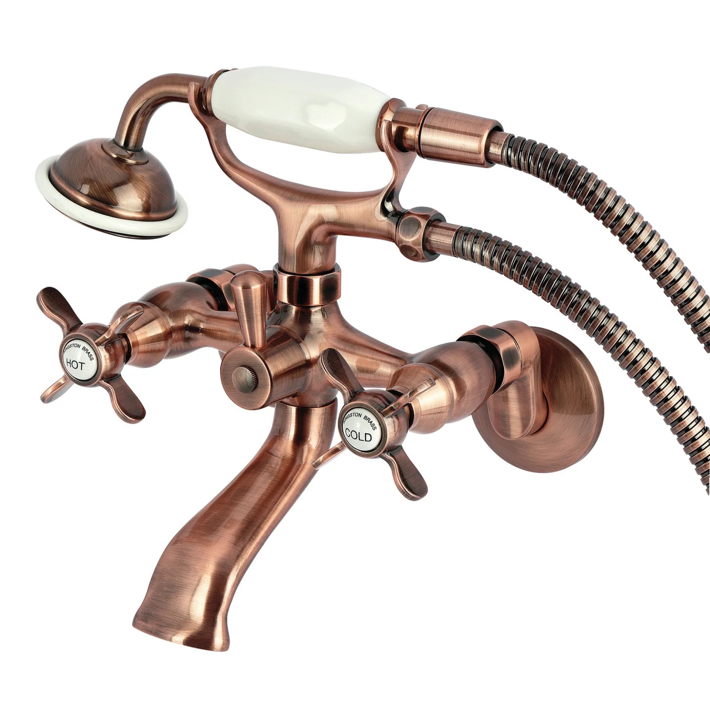 Kingston - Tub Faucets - KS286 Three-Handle 2-Hole Tub Wall Mount Clawfoot Tub Faucet with Hand Shower