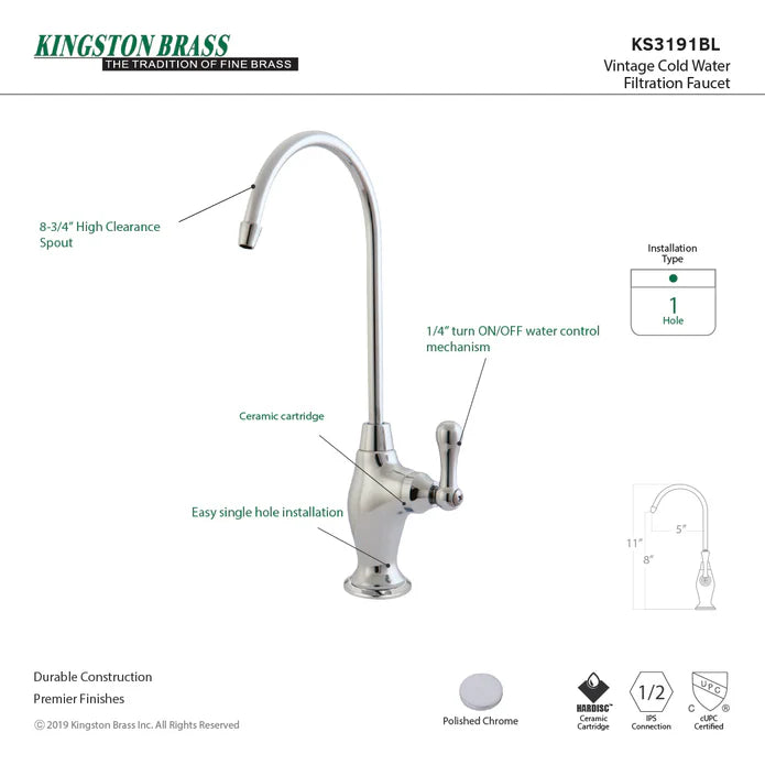 Kingston - Filtration Faucets - Vintage KS319BL Single-Handle 1-Hole Deck Mount Water Filtration Faucet