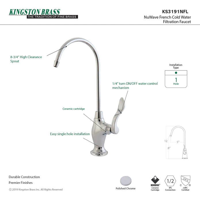 Kingston - Filtration Faucets - NuWave French KS3191NFL Single-Handle 1-Hole Deck Mount Water Filtration Faucet
