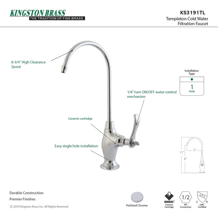 Kingston - Filtration Faucets - Templeton KS3191TL Single-Handle 1-Hole Deck Mount Water Filtration Faucet
