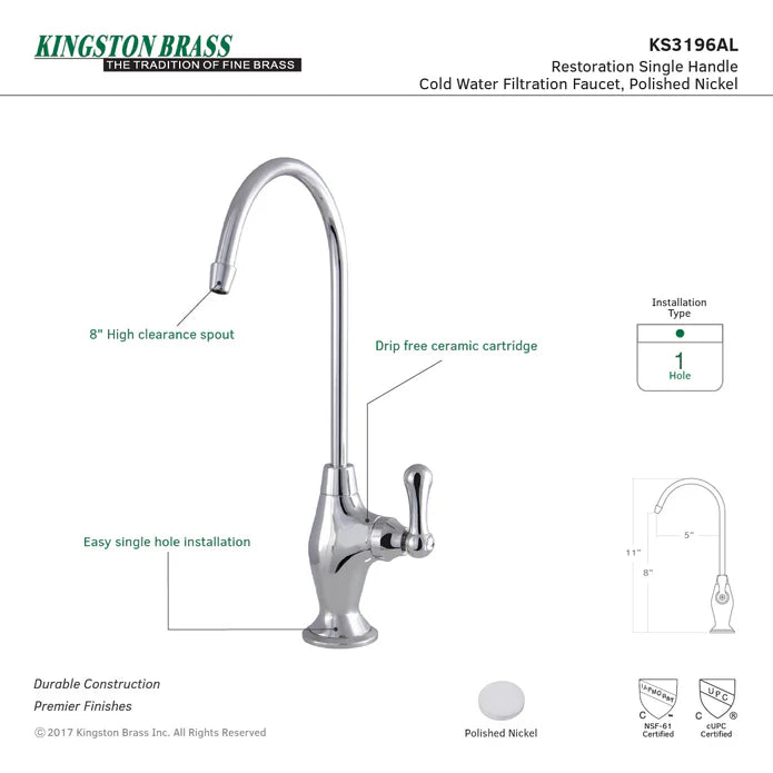 Kingston - Filtration Faucets - Restoration KS319AL Single-Handle 1-Hole Deck Mount Water Filtration Faucet