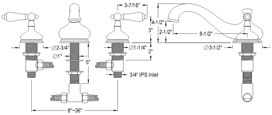 Kingston - Tub Faucets - Heritage KS333PL Two-Handle 3-Hole Deck Mount Roman Tub Faucet