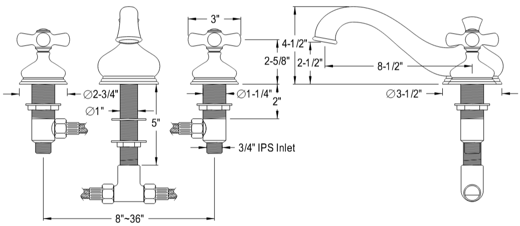 Kingston - Tub Faucets - Heritage KS333PX Two-Handle 3-Hole Deck Mount Roman Tub Faucet