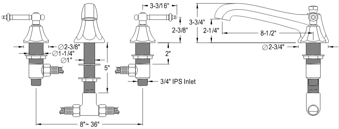 Kingston - Tub Faucets - Metropolitan KS430TL Two-Handle 3-Hole Deck Mount Roman Tub Faucet