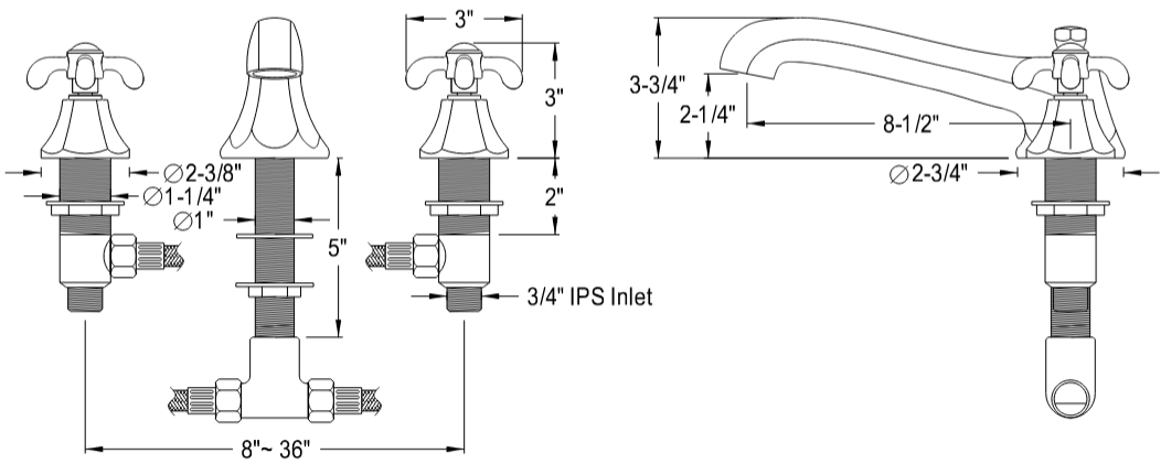Kingston - Tub Faucets - Vintage KS430TX Two-Handle 3-Hole Deck Mount Roman Tub Faucet