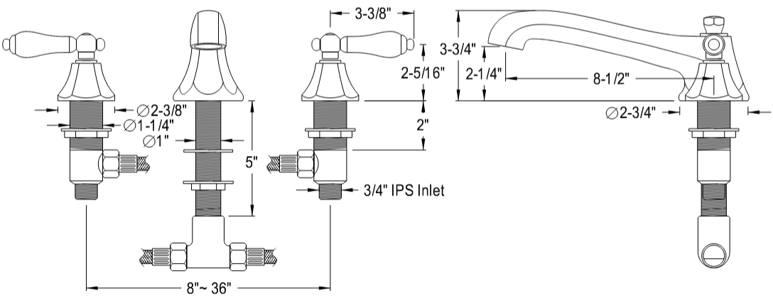 Kingston - Tub Faucets - Metropolitan KS430PL Two-Handle 3-Hole Deck Mount Roman Tub Faucet